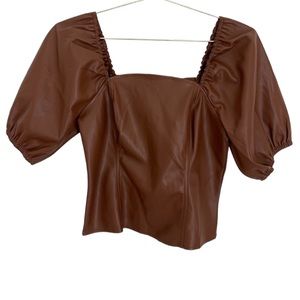 Andrew Marc Brown Puff Sleeve Blouse